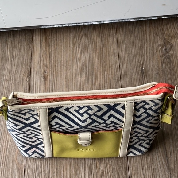 Spartina 449 Linen and Leather Yellow and Blue Shoulder Bag - Picture 9 of 9